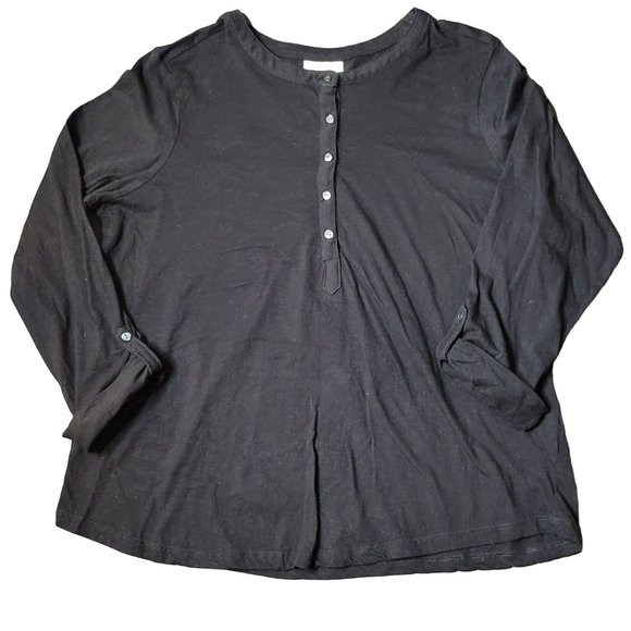 Style & Co. Tops Style Co Long Roll Tab Sleeve Henley Tee Top Black